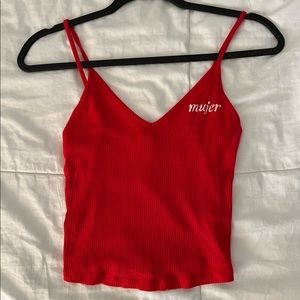Red spaghetti strap crop top